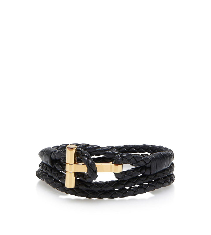 TOM FORD BRAIDED LEATHER T BRACELET