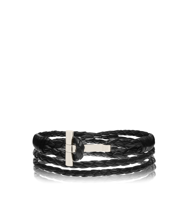 TOM FORD BRAIDED LEATHER T BRACELET