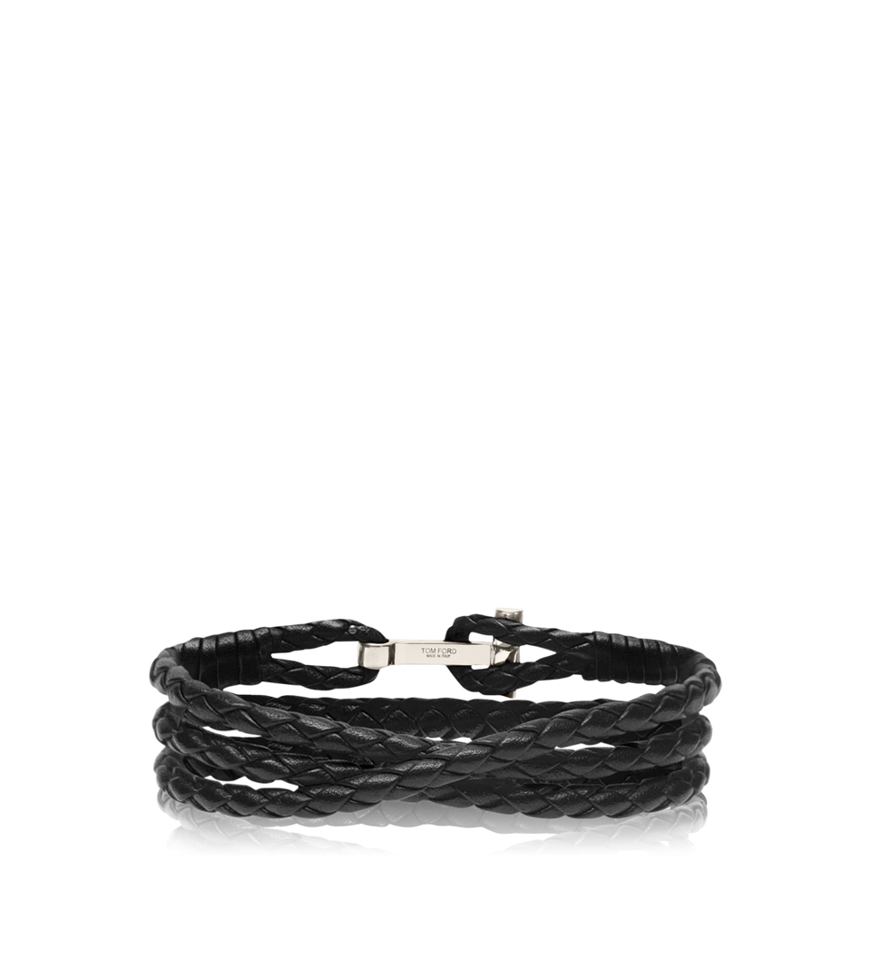 TOM FORD BRAIDED LEATHER T BRACELET