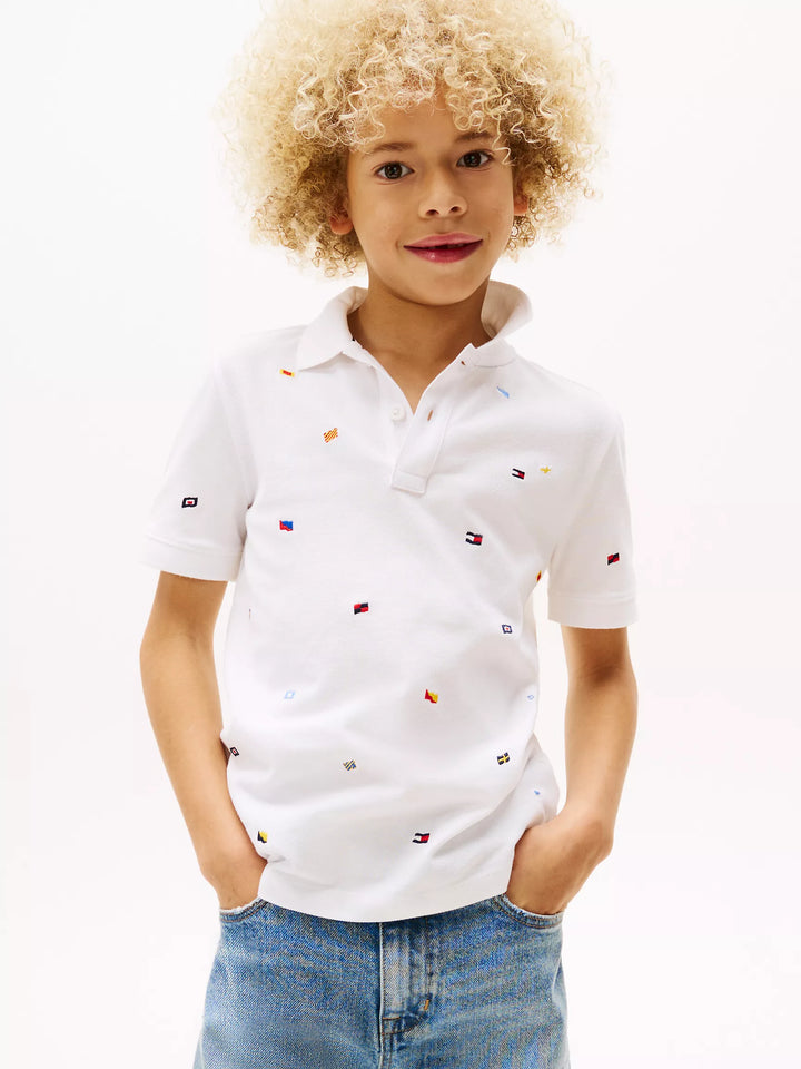Tommy Hilfiger Kids' Allover Embroidered Flag Polo