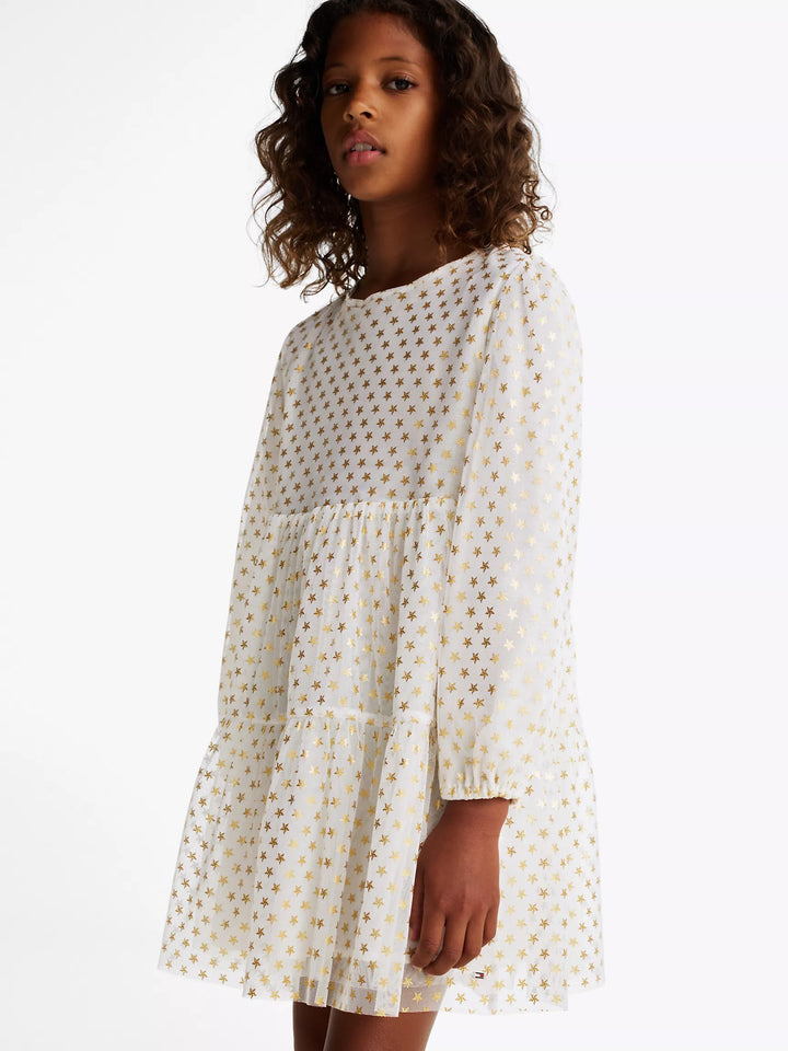 Tommy Hilfiger Kids' Long-Sleeve Tiered Foil Star Dress