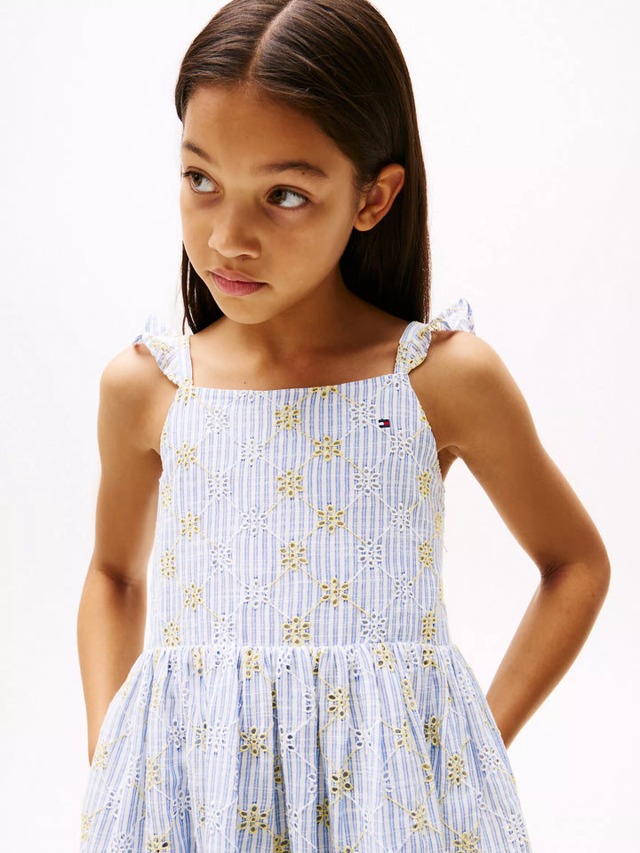 Tommy Hilfiger Kids' Floral Stripe Eyelet Dress