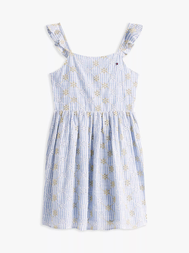 Tommy Hilfiger Kids' Floral Stripe Eyelet Dress