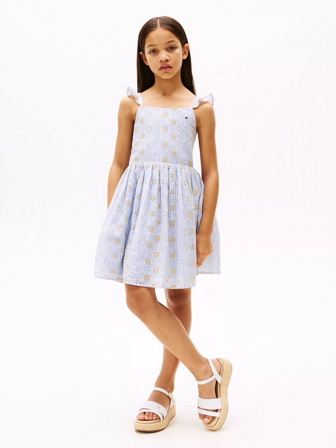 Tommy Hilfiger Kids' Floral Stripe Eyelet Dress