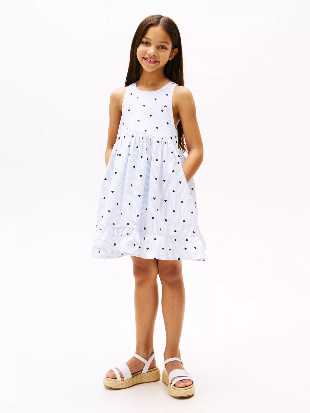 Tommy Hilfiger Kids' Heart Print Seersucker Dress