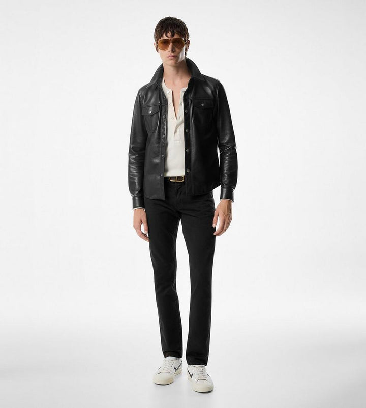 TOM FORD SHINY NAPPA PLONGE SNAP BUTTON OUTERSHIRT