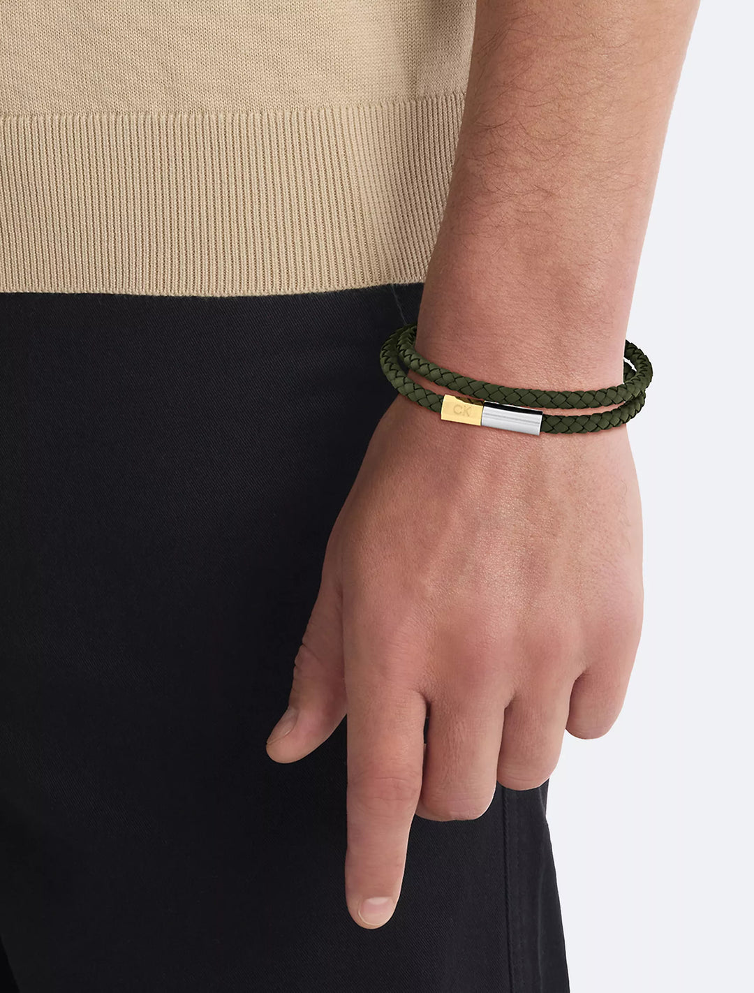 Calvin Klein Double Wrap Braided Leather Bracelet