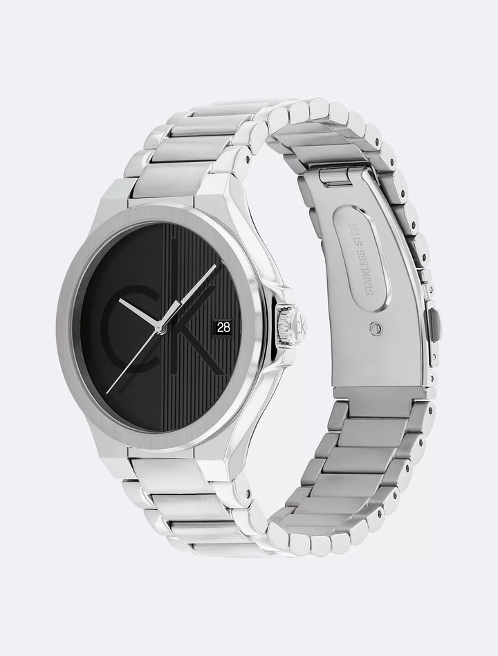 Calvin Klein Textured Monogram Logo Dial Silicone Strap Watch