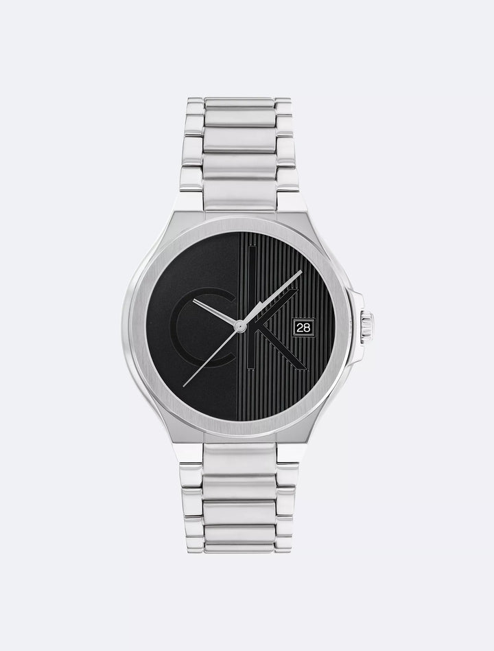 Calvin Klein Textured Monogram Logo Dial Silicone Strap Watch