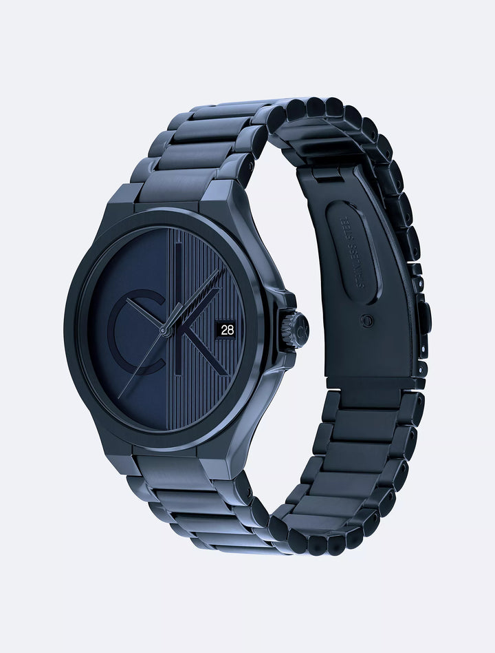 Calvin Klein Textured Monogram Logo Dial Silicone Strap Watch