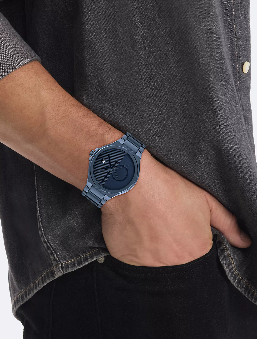 Calvin Klein Textured Monogram Logo Dial Silicone Strap Watch