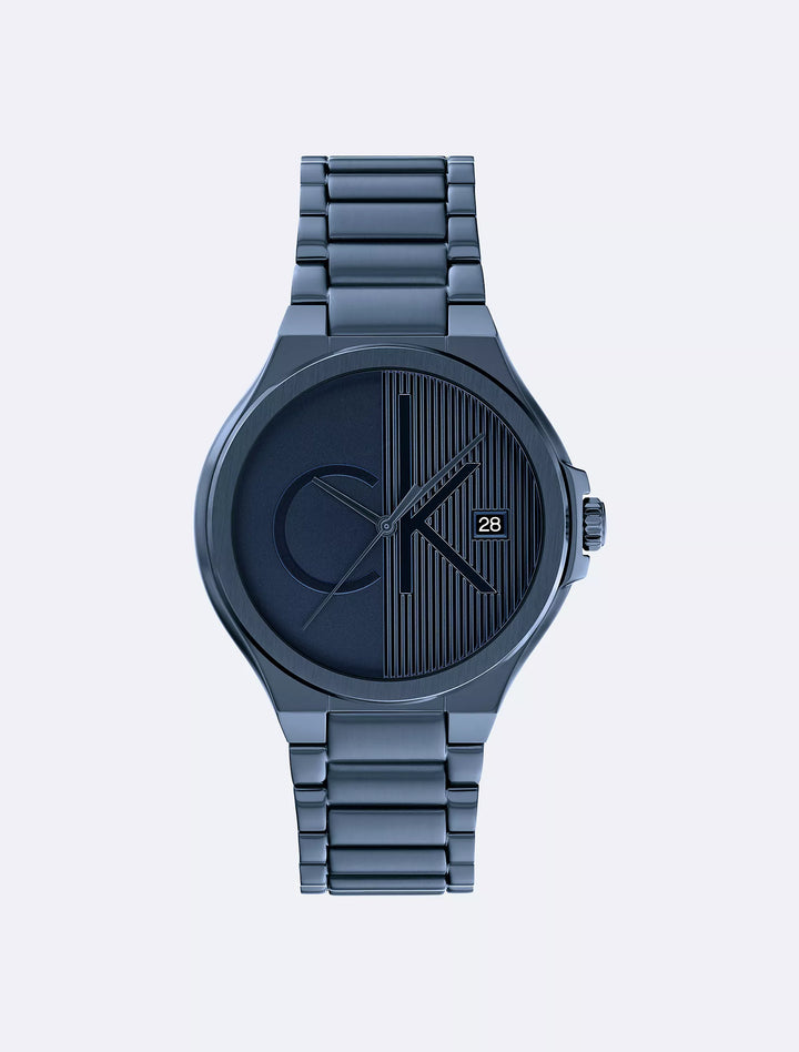 Calvin Klein Textured Monogram Logo Dial Silicone Strap Watch