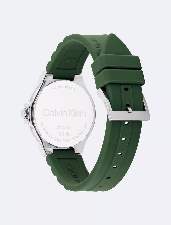 Calvin Klein Textured Monogram Logo Dial Silicone Strap Watch