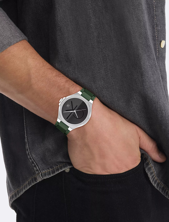 Calvin Klein Textured Monogram Logo Dial Silicone Strap Watch