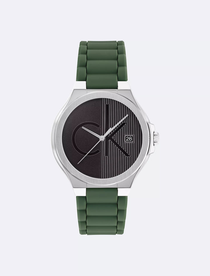 Calvin Klein Textured Monogram Logo Dial Silicone Strap Watch
