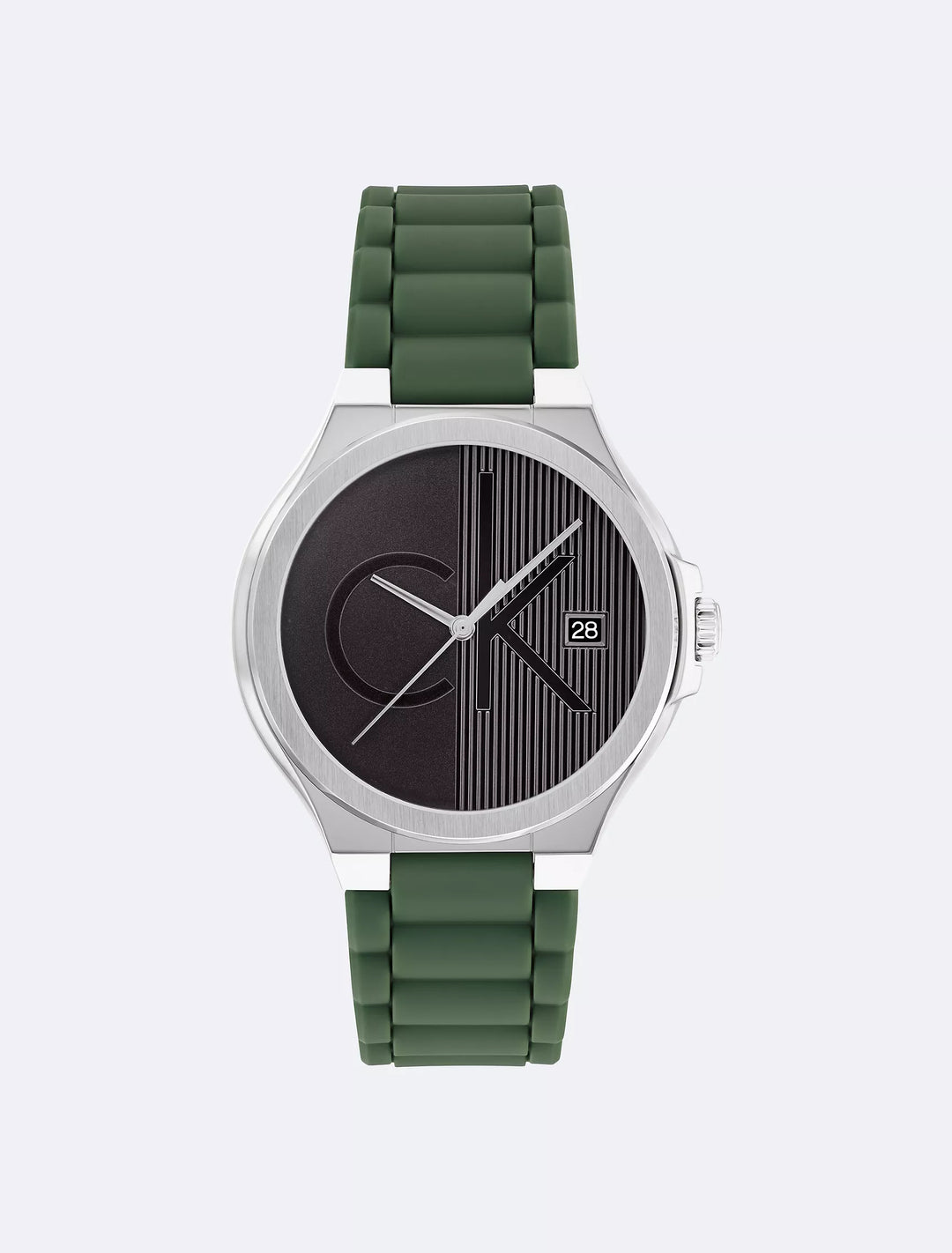 Calvin Klein Textured Monogram Logo Dial Silicone Strap Watch
