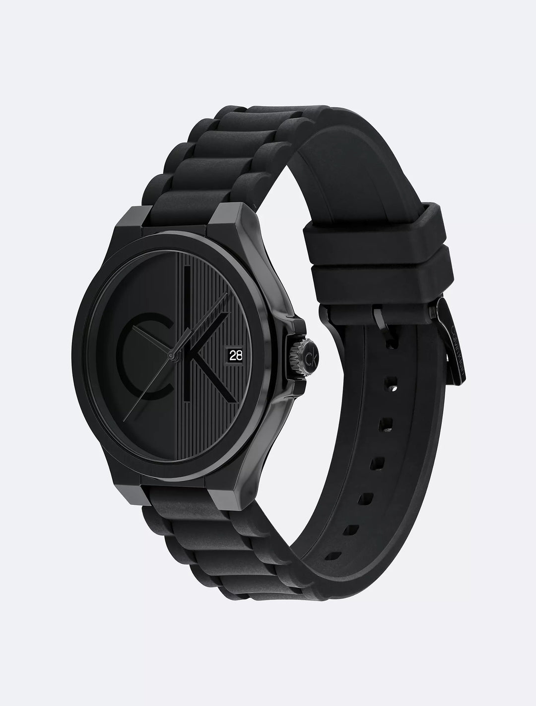 Calvin Klein Textured Monogram Logo Dial Silicone Strap Watch