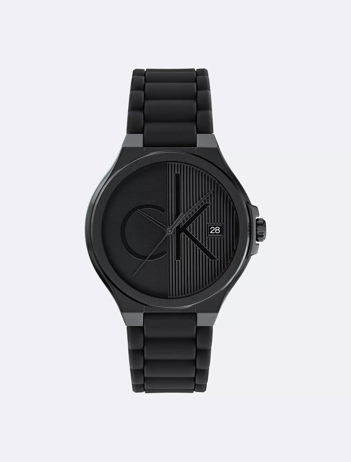 Calvin Klein Textured Monogram Logo Dial Silicone Strap Watch