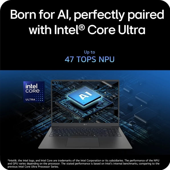 LG 16Z90TL-H.AUB7U1 LG gram 16", Copilot+ PC, Thin and Lightweight Laptop, Windows 11 Home, Intel Evo Edition - Intel® Core™ Ultra 7, 32GB RAM, 2TB SSD, Black