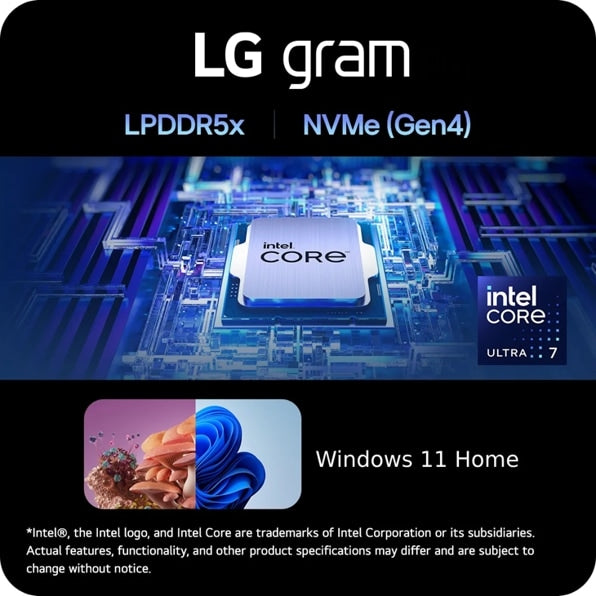 LG 17Z90S-G.AAB6U1 LG gram 17” Thin and Lightweight Laptop, Intel® Evo™ Edition - AI-enabled Intel® Core™ Ultra 7 processor, Windows 11 Home, 16GB RAM, 1TB SSD, Black