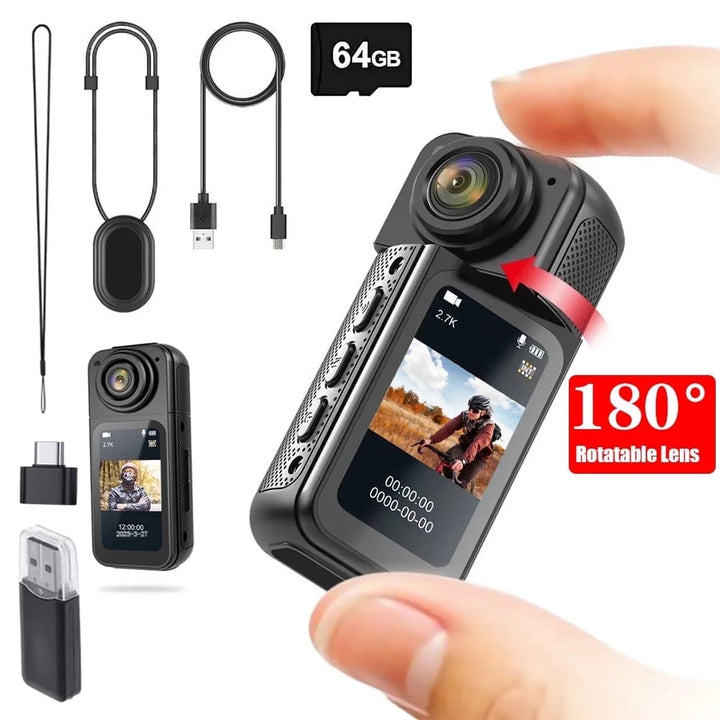 MARVUE Thumb Action Camera 2.7K HD 1.47”IPS Display, 180° Wide Angle Rotating Lens with Magnetic Neck Strap