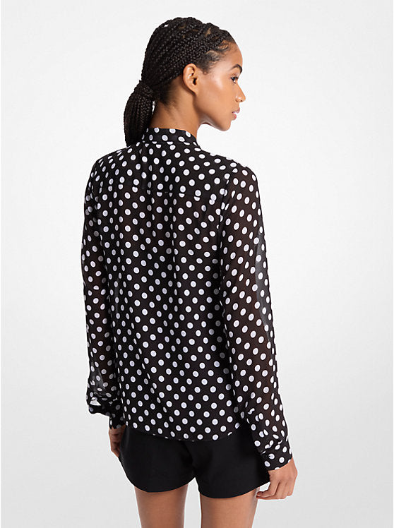 Michael Kors Polka Dot Georgette Tie-Neck Blouse
