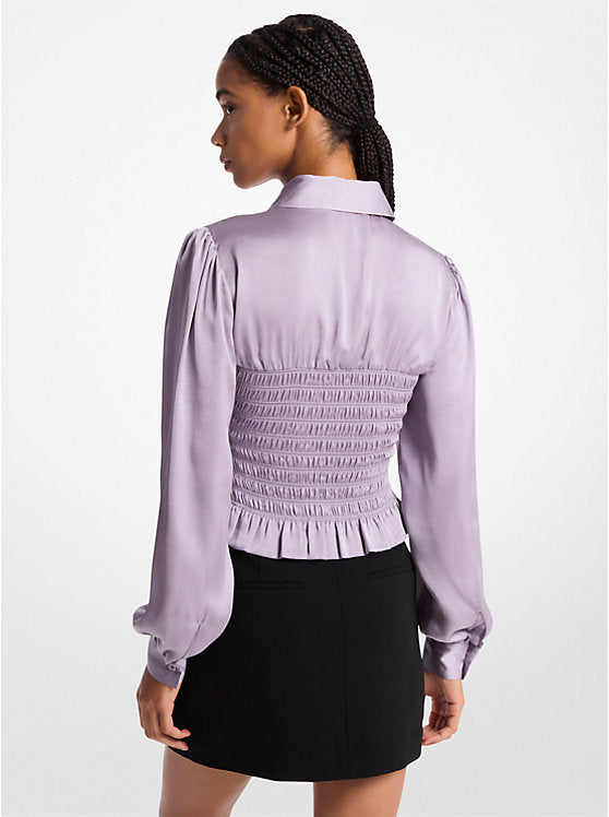Michael Kors Smocked Crinkled Satin Shirt