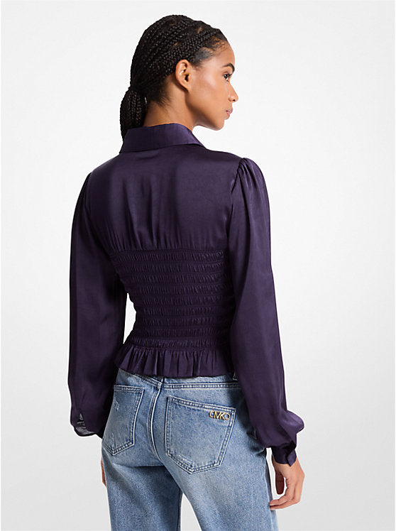 Michael Kors Smocked Crinkled Satin Shirt