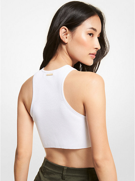 Michael Kors Ribbed Stretch Viscose Cropped Tank Top