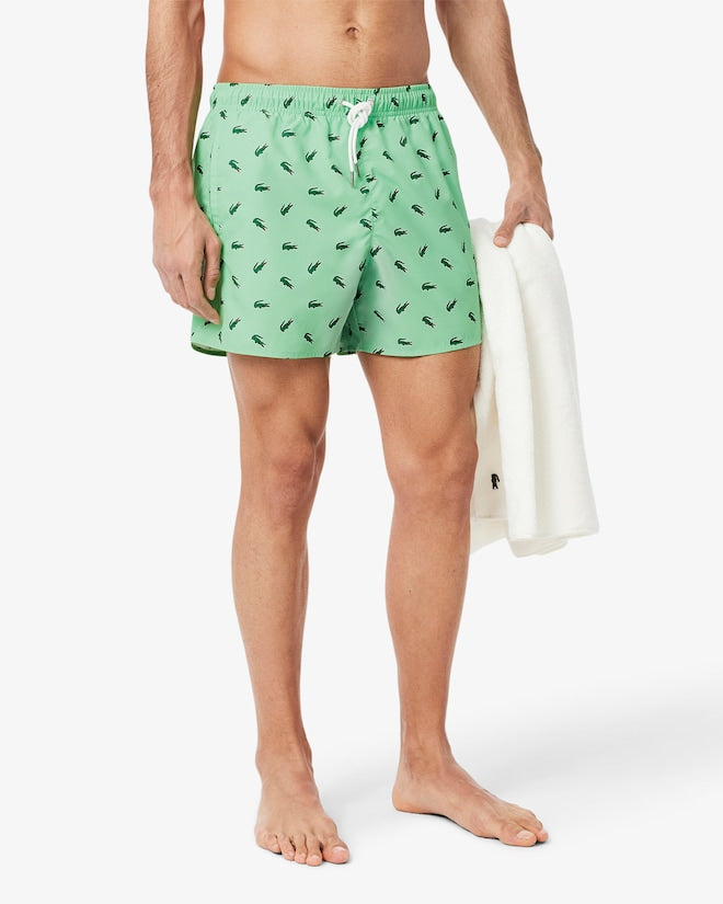 Lacoste Men's Crocodile Print Swim Trunks