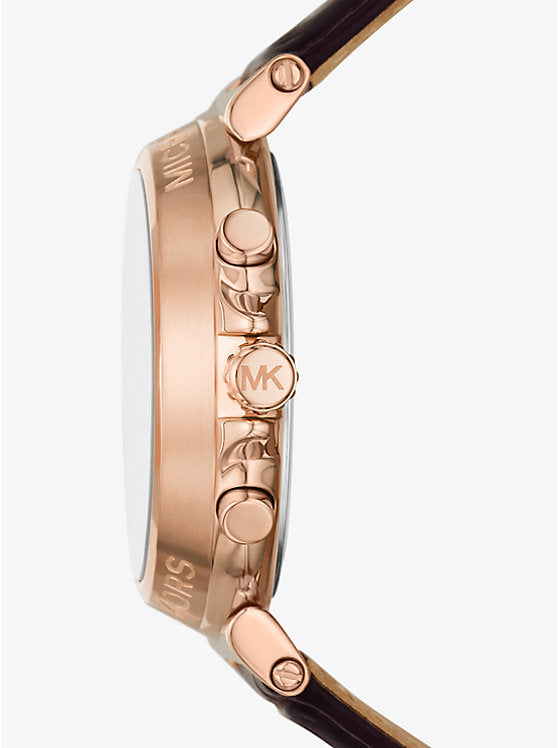 Michael Kors Oversized Maren Rose Gold-Tone and Crocodile Embossed Leather Watch