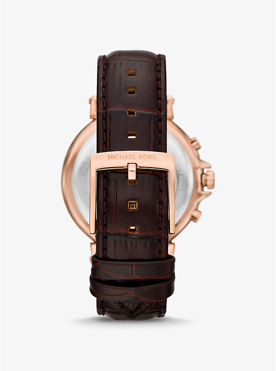 Michael Kors Oversized Maren Rose Gold-Tone and Crocodile Embossed Leather Watch