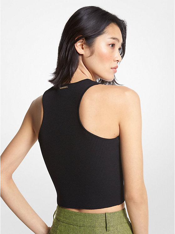 Michael Kors Ribbed Recycled Viscose Blend Cropped Tank Top