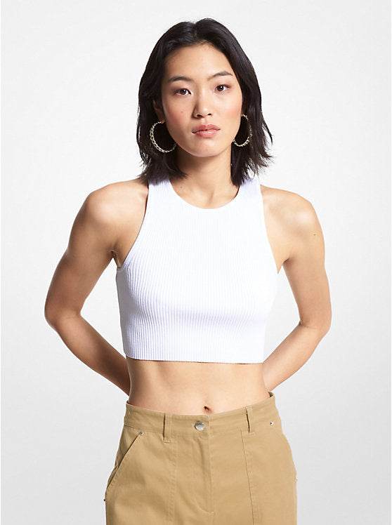 Michael Kors Ribbed Recycled Viscose Blend Cropped Tank Top