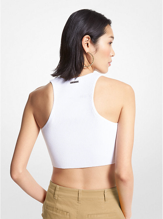 Michael Kors Ribbed Recycled Viscose Blend Cropped Tank Top