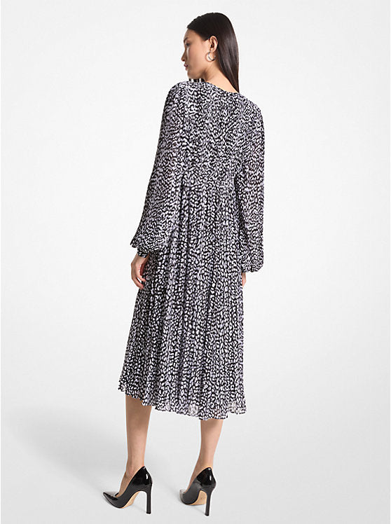 Michael Kors Pleated Leopard Print Georgette Midi Dress