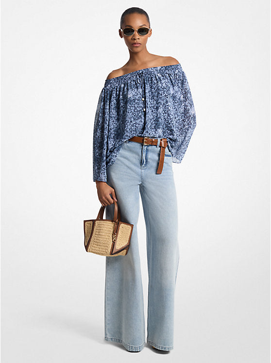 Michael Kors Tie-Dye Floral Georgette Off-the-Shoulder Top