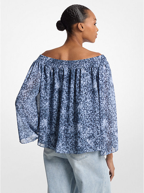 Michael Kors Tie-Dye Floral Georgette Off-the-Shoulder Top