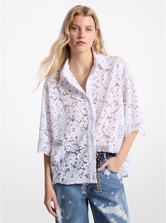 Michael Kors Studded Corded Floral Lace Shirt