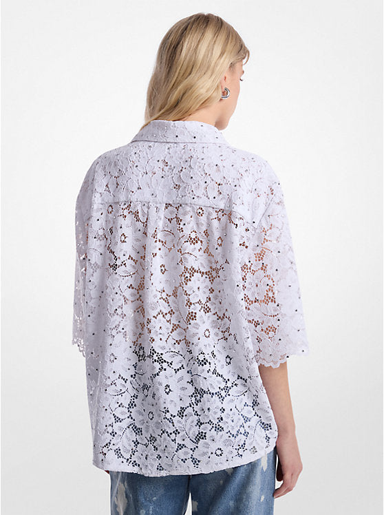 Michael Kors Studded Corded Floral Lace Shirt