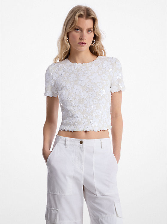 Michael Kors Floral Embellished Scuba Top