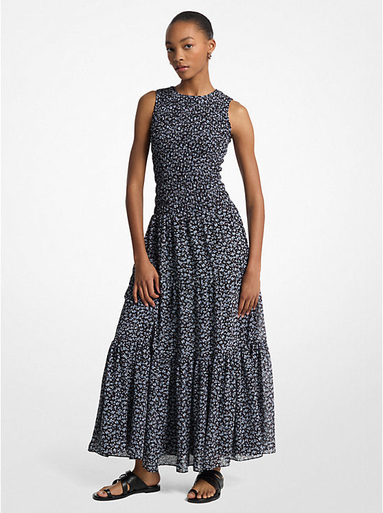 Michael Kors Floral Print Smocked Georgette Maxi Dress