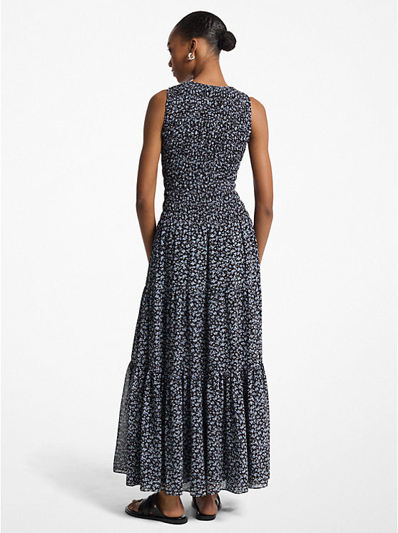 Michael Kors Floral Print Smocked Georgette Maxi Dress