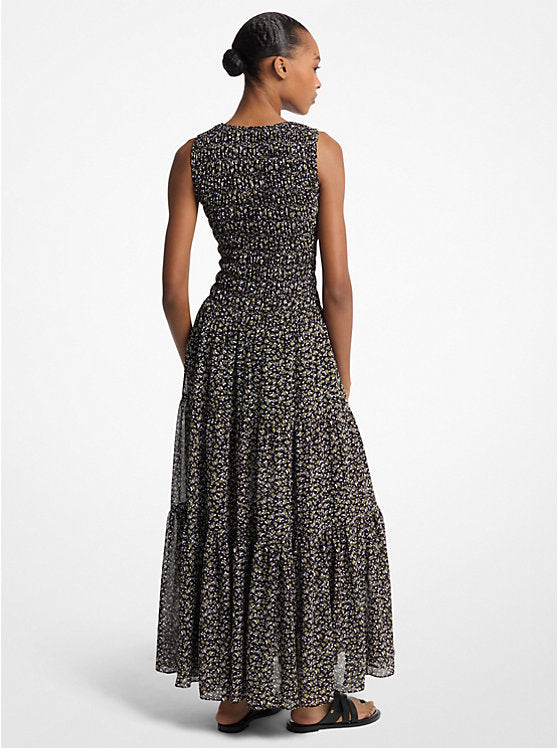 Michael Kors Floral Print Smocked Georgette Maxi Dress