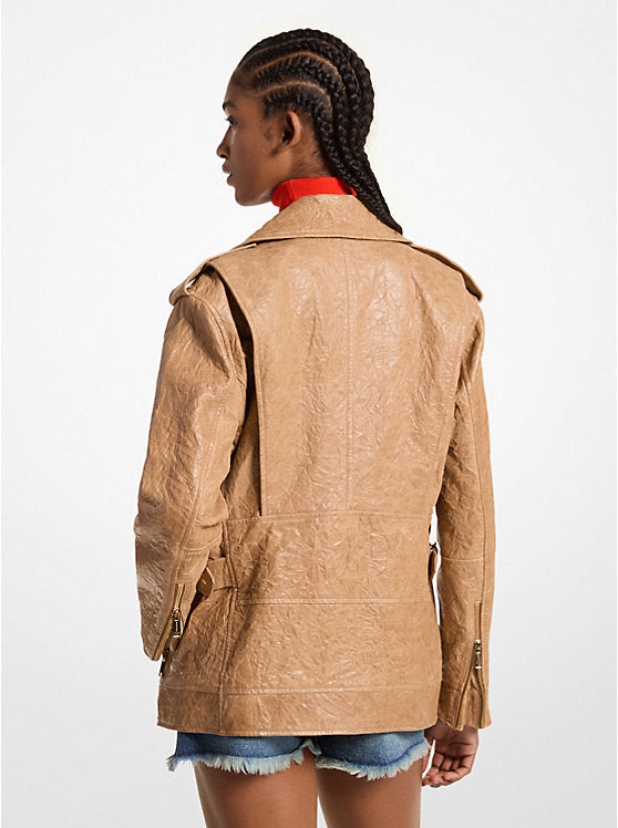Michael Kors Oversized Crinkled Leather Moto Jacket