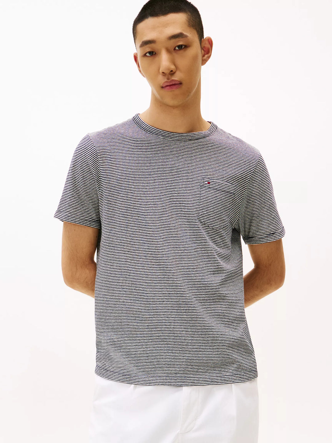 Tommy Hilfiger Stripe Linen-Cotton Blend Pocket T-Shirt