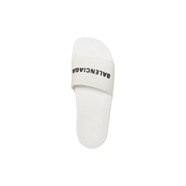 BALENCIAGA Men's Pool Slide Sandal in White Black