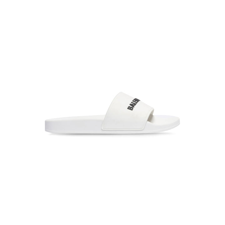BALENCIAGA Men's Pool Slide Sandal in White Black