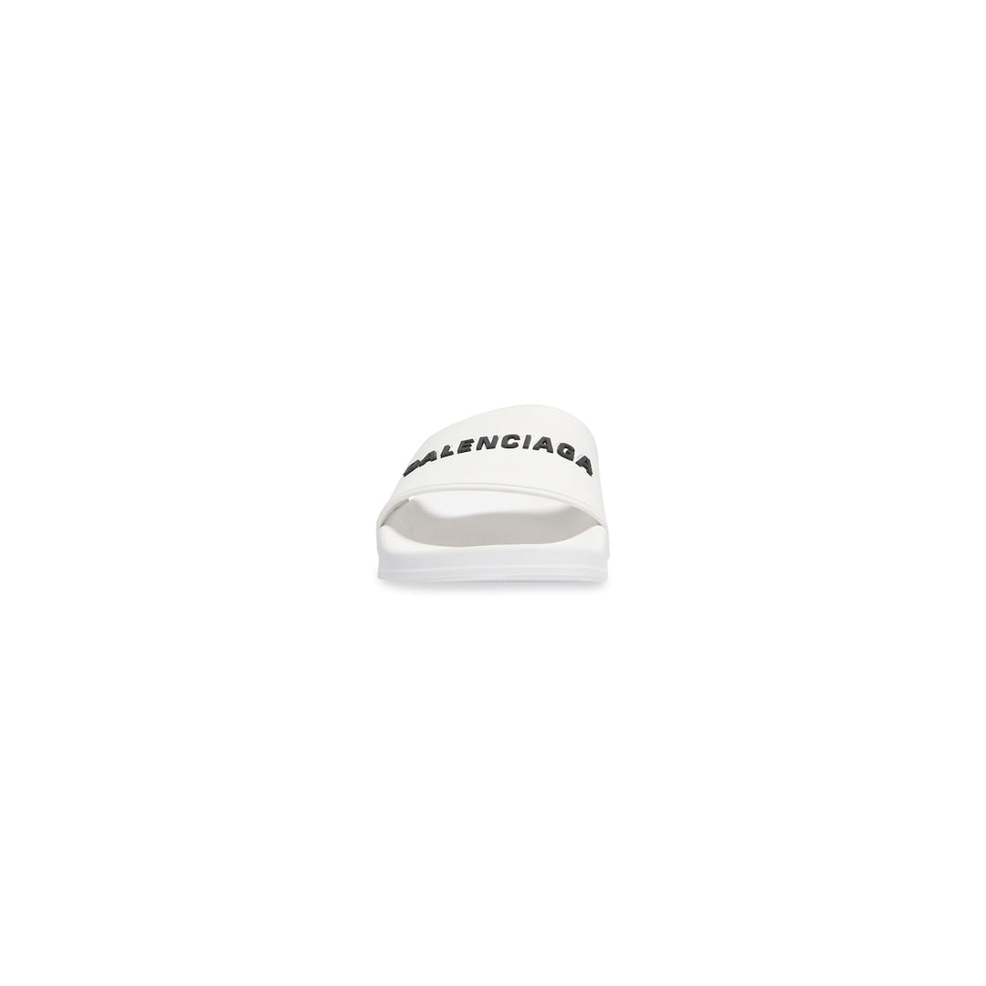 BALENCIAGA Men's Pool Slide Sandal in White Black