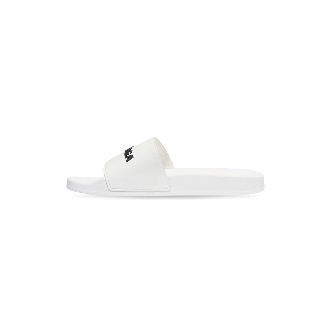 BALENCIAGA Men's Pool Slide Sandal in White Black